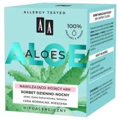 AA Aloes, 100% Aloe Vera Extract, sorbet dzienno-nocny 48h nawilżająco-kojący, 50 ml