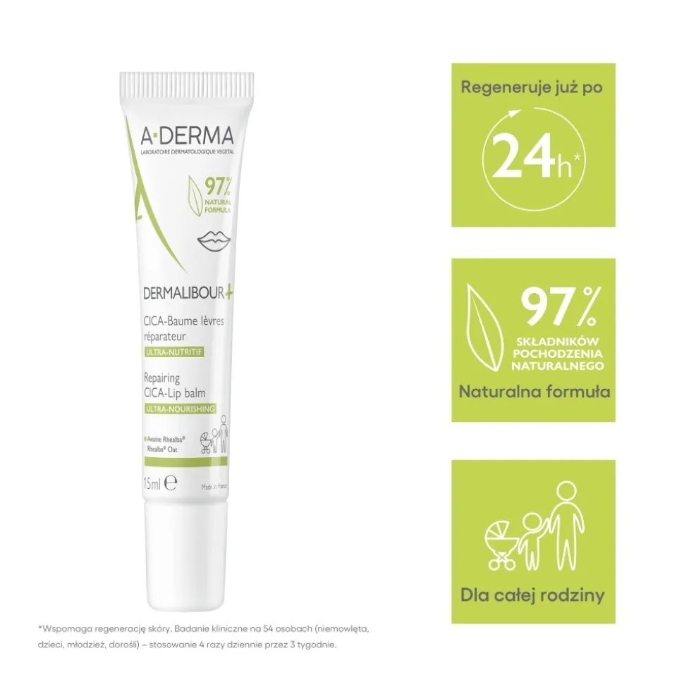 Aderma Dermalibour+ CICA, regenerujący balsam do ust, 15 ml