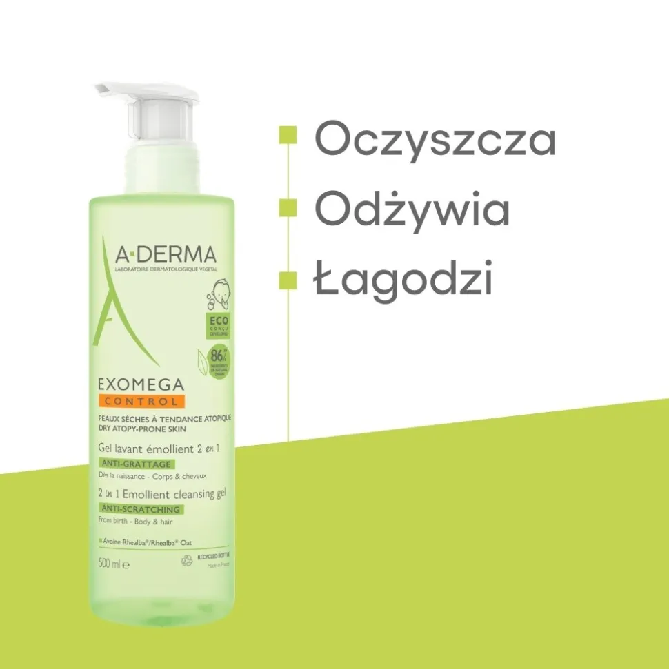 Aderma Exomega Control, żel emolient do mycia 2w1, 500 ml