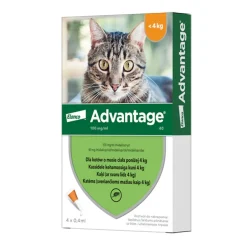Advantage 40, 100 mg/ml, krople przeciw pchłom dla kotów poniżej 4 kg, 0,4 ml x 4 szt.