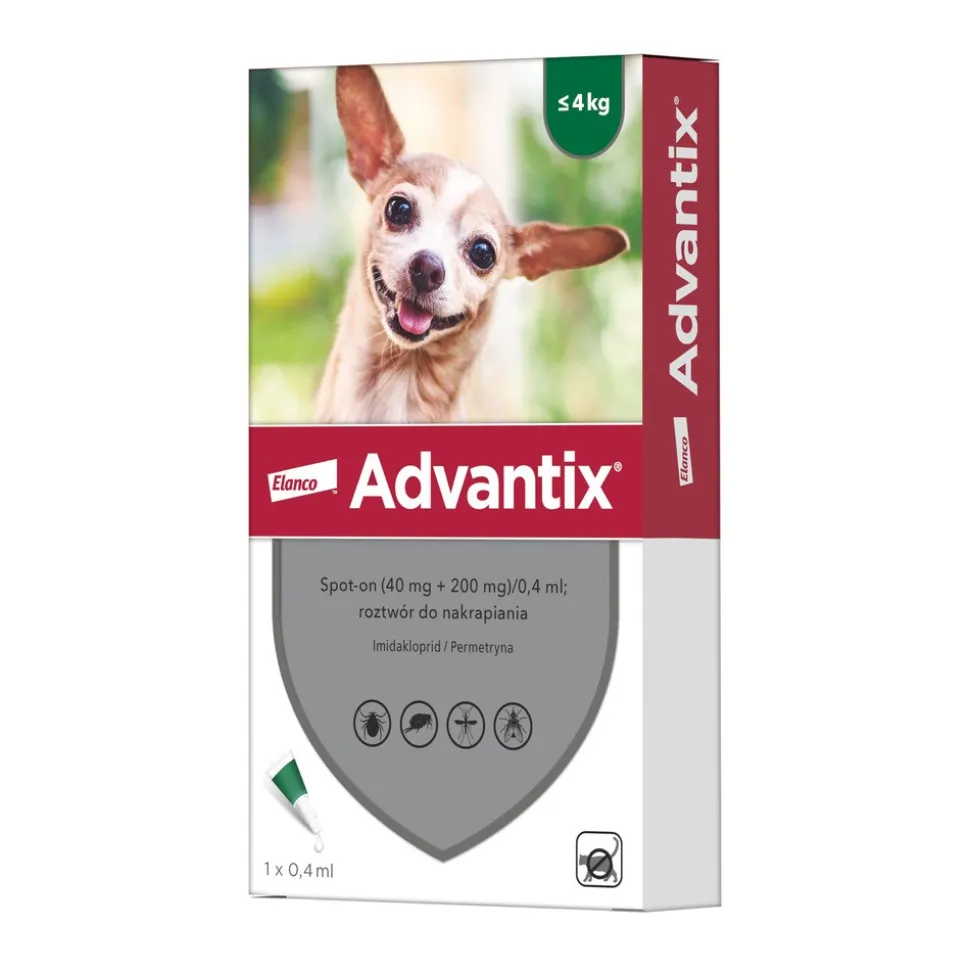 Advantix Spot-on, psy do 4 kg, 0,4 ml x 1 szt.