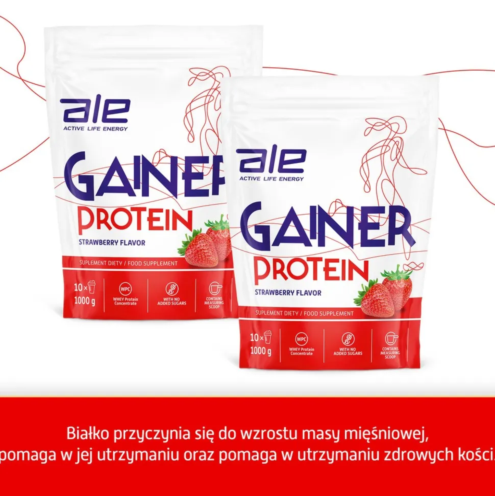 ALE Gainer Protein Strawberry Flavor, proszek, 1000 g