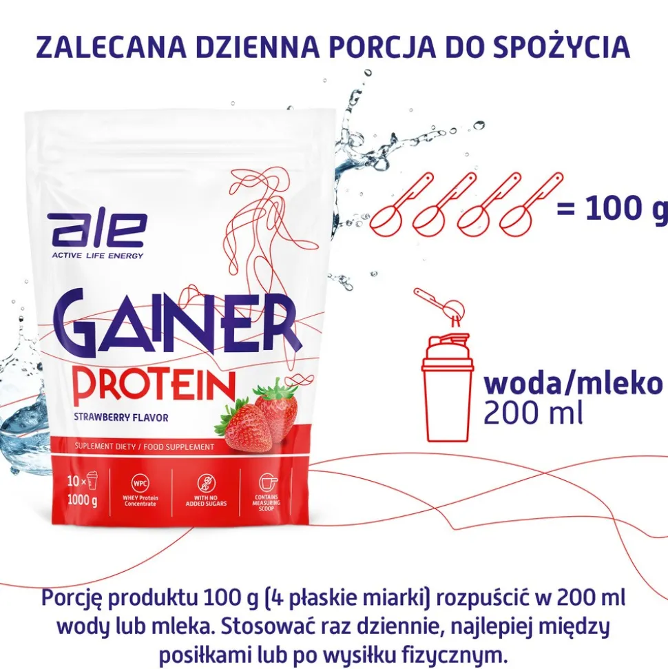 ALE Gainer Protein Strawberry Flavor, proszek, 1000 g