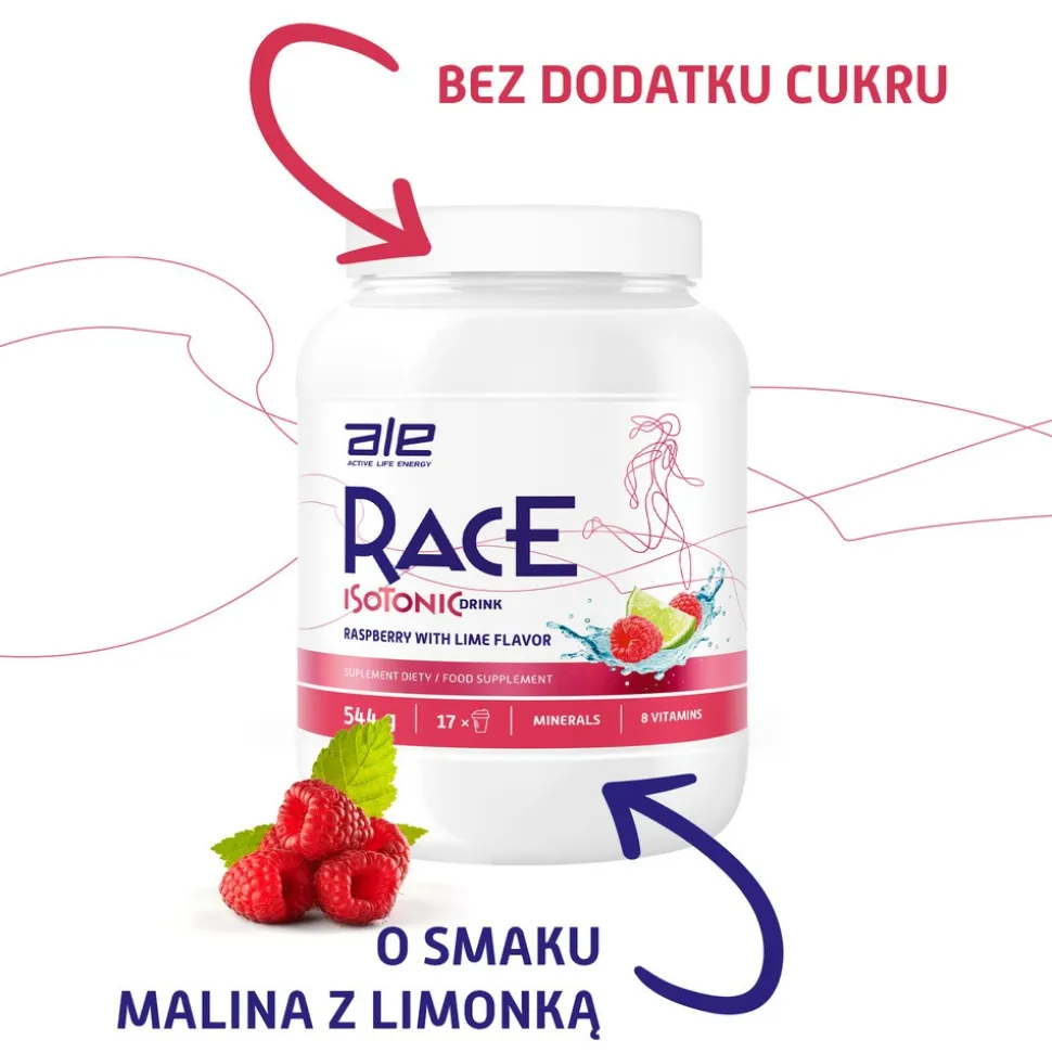 Ale Race Isotonic Drink Raspberry & Lime Flavor, proszek, 544 g