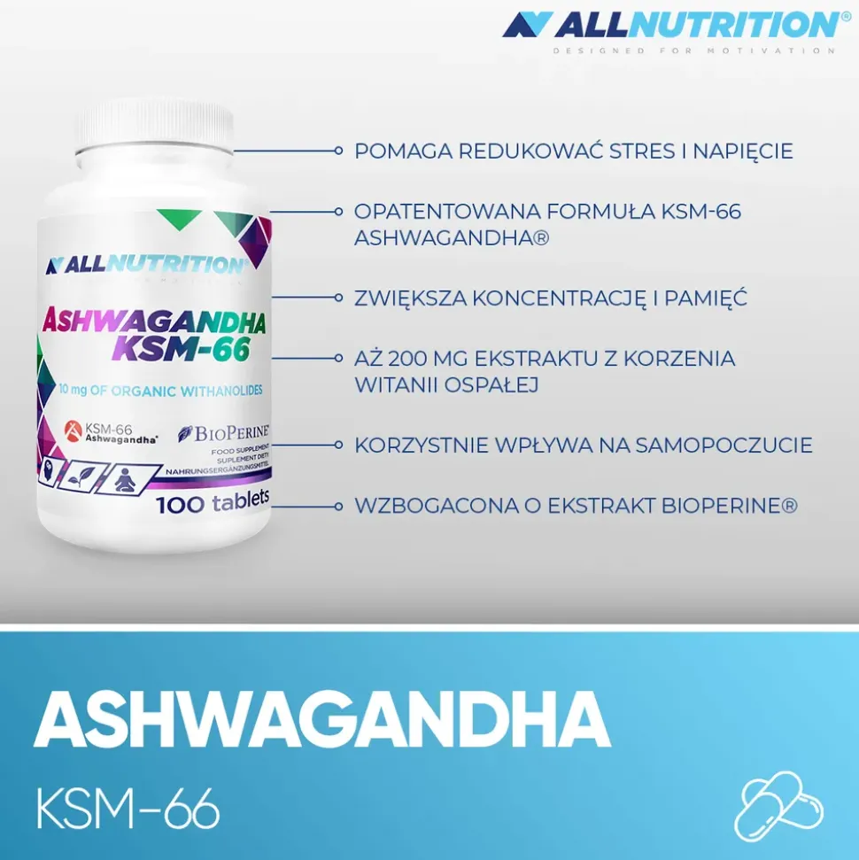 Allnutrition, Ashwagandha KSM-66, tabletki, 100 szt.