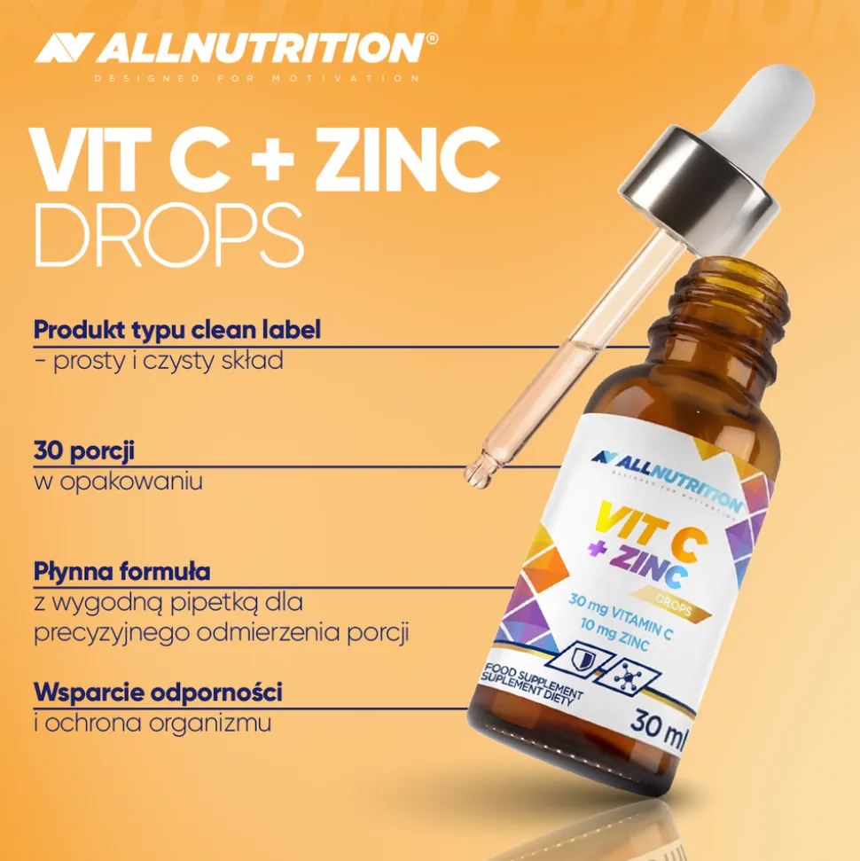 Allnutrition Vit C + Zinc Drops, płyn, 30 ml