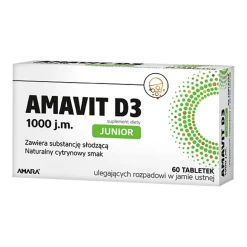 Amavit D3 Junior 1000 j.m., tabletki ulegające rozpadowi w jamie ustnej, 60 szt.