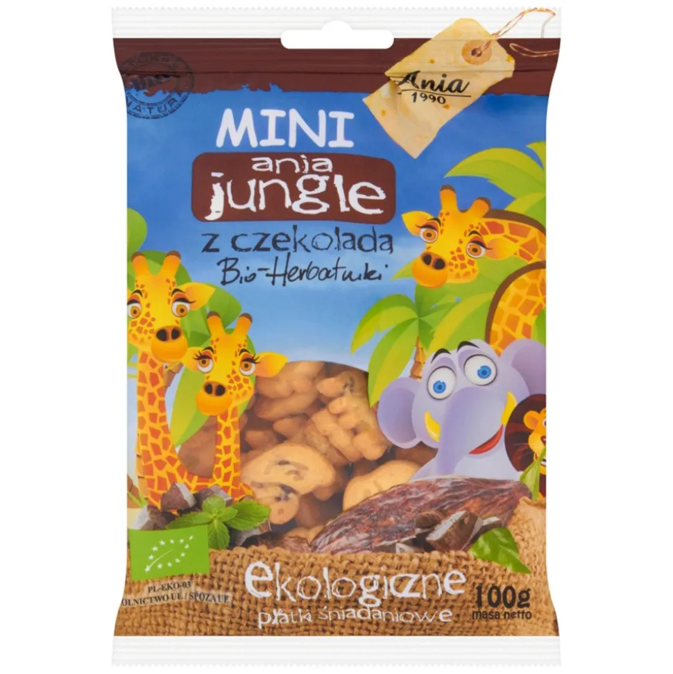 Ania, Mini Jungle, herbatniki pszenne z czekoladą BIO, 100 g
