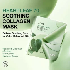 Anua Heartleaf 70 Soothing Collagen Mask, maska do twarzy, 4 szt.