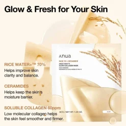 Anua Rice 70 Glow Collagen Mask, maska, kolagenowa, 4 szt