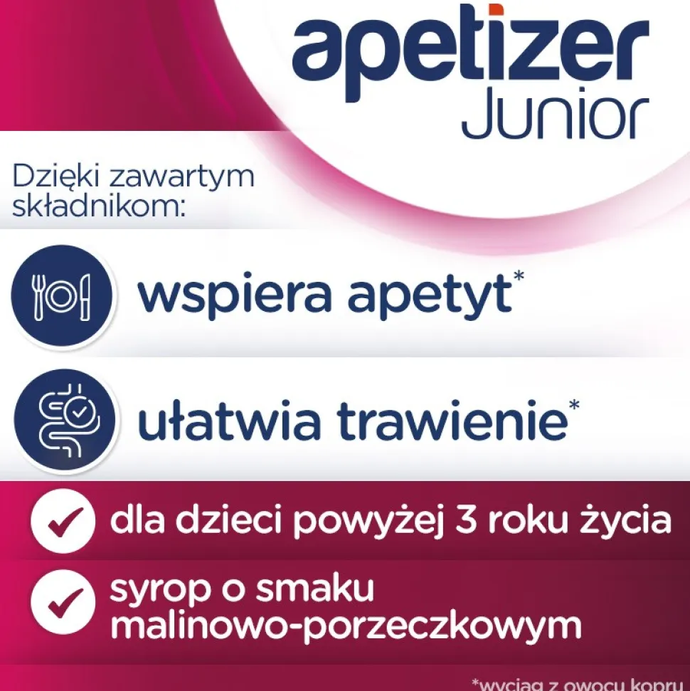 Apetizer Junior, syrop, o smaku malinowo-porzeczkowym, 100 ml