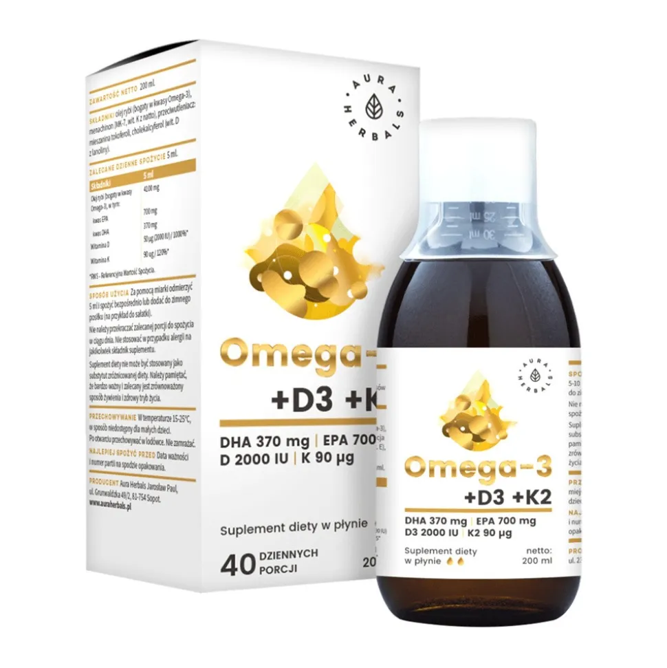 Aura Herbals Omega-3 + D3 + K2, płyn, 200 ml