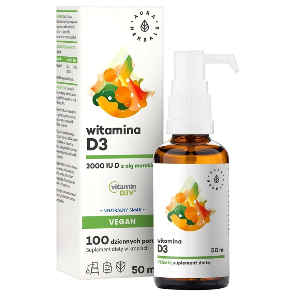 Aura Herbals Witamina D3 2000 IU Vegan, krople, 50 ml
