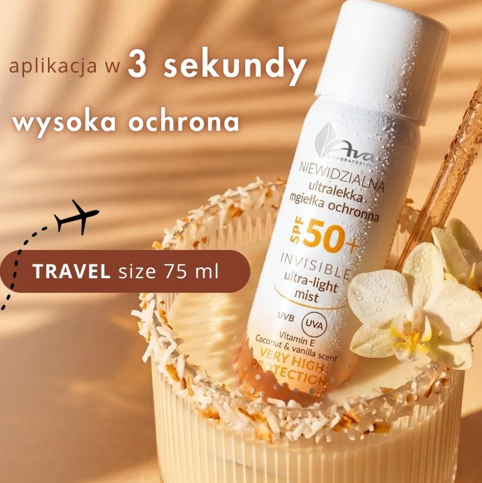AVA Invisible Ultra-light Mist, mgiełka ochronna, SPF50+, 75 ml