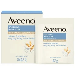 Aveeno Soothing Bath Soak, kojący puder do kąpieli, saszetki, 8 x 42 g