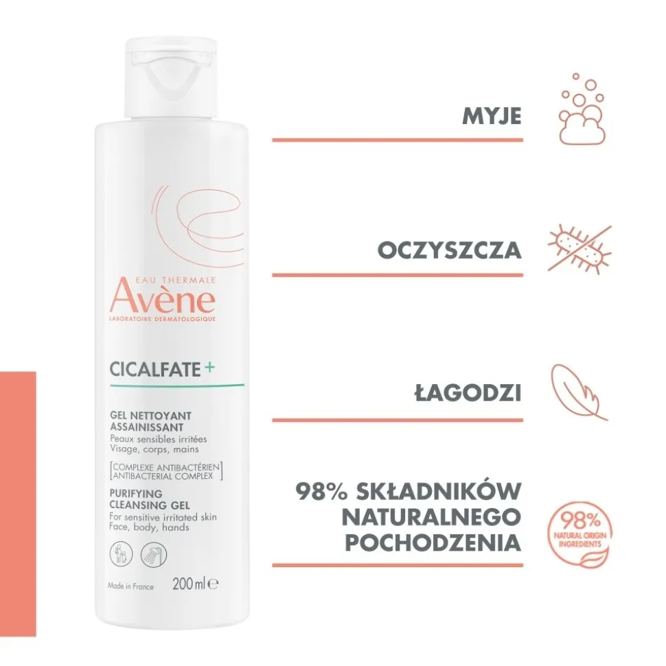 Avene Cicalfate+, oczyszczający żel do mycia, 200 ml