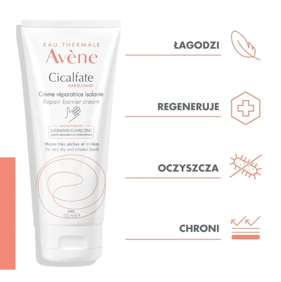 Avene Cicalfate, regenerujący krem do rąk, efekt bariery, 100 ml