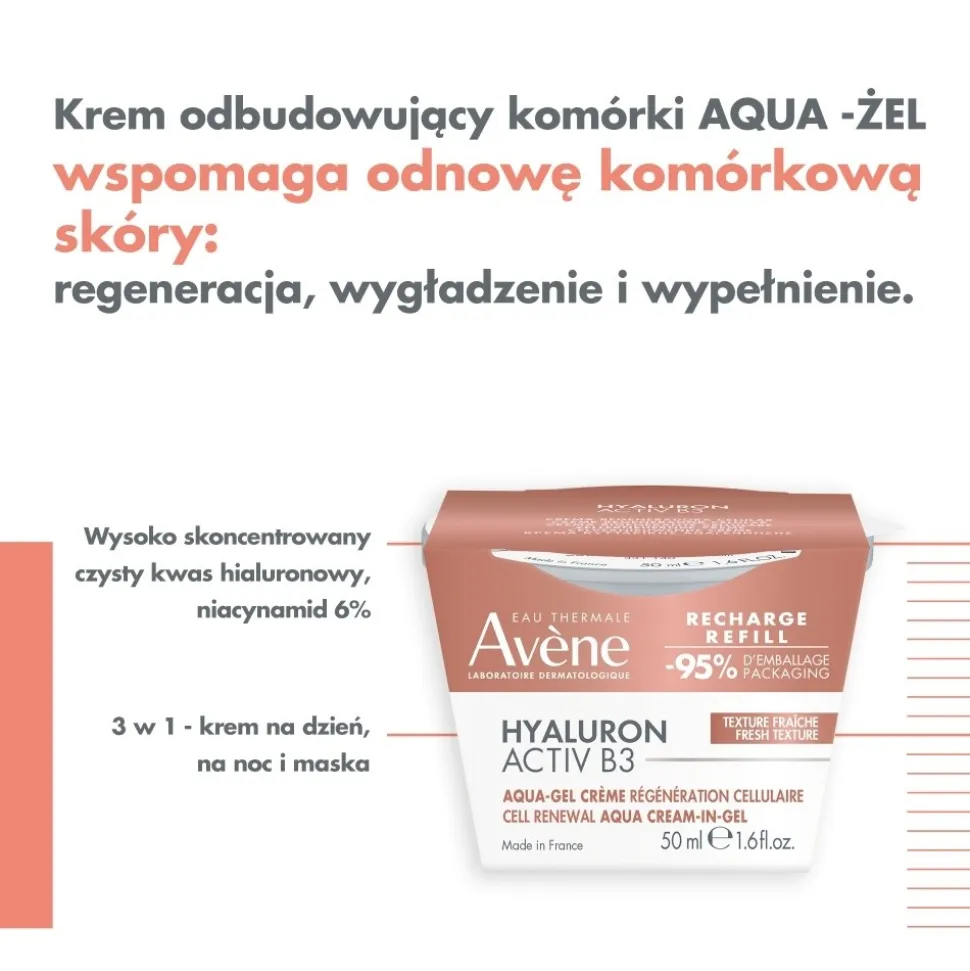 Avene Hyaluron Activ B3, krem-żel odbudowujący komórki, refill, 50 ml