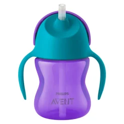 Avent, kubek z giętką słomką, fioletowo-turkusowy, 200 ml, 1 szt.