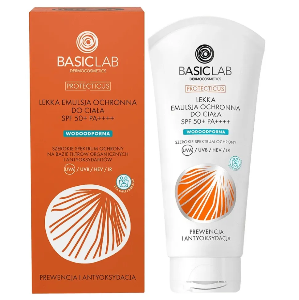 BasicLab Protecticus, lekka emulsja ochronna do ciała SPF 50+ PA++++, 100 ml