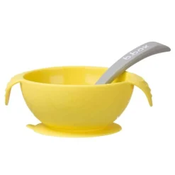 B.box, silikonowa miseczka z przyssawką i łyżeczką, Lemon Sherbet, 1 szt.
