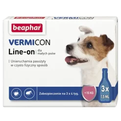 Beaphar Vermicon Line-on dla małych psów, 3 pipety kropli przeciwpchłowych dla psów x 1,5 ml