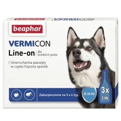 Beaphar Vermicon Line-on dla średnich psów, 3 pipety kropli przeciwpchłowych dla psów 3 ml