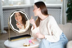 Beautifly Round LED Vanity Mirris, podświetlane lusterko do makijażu z regulacją światła LED, 1 szt.