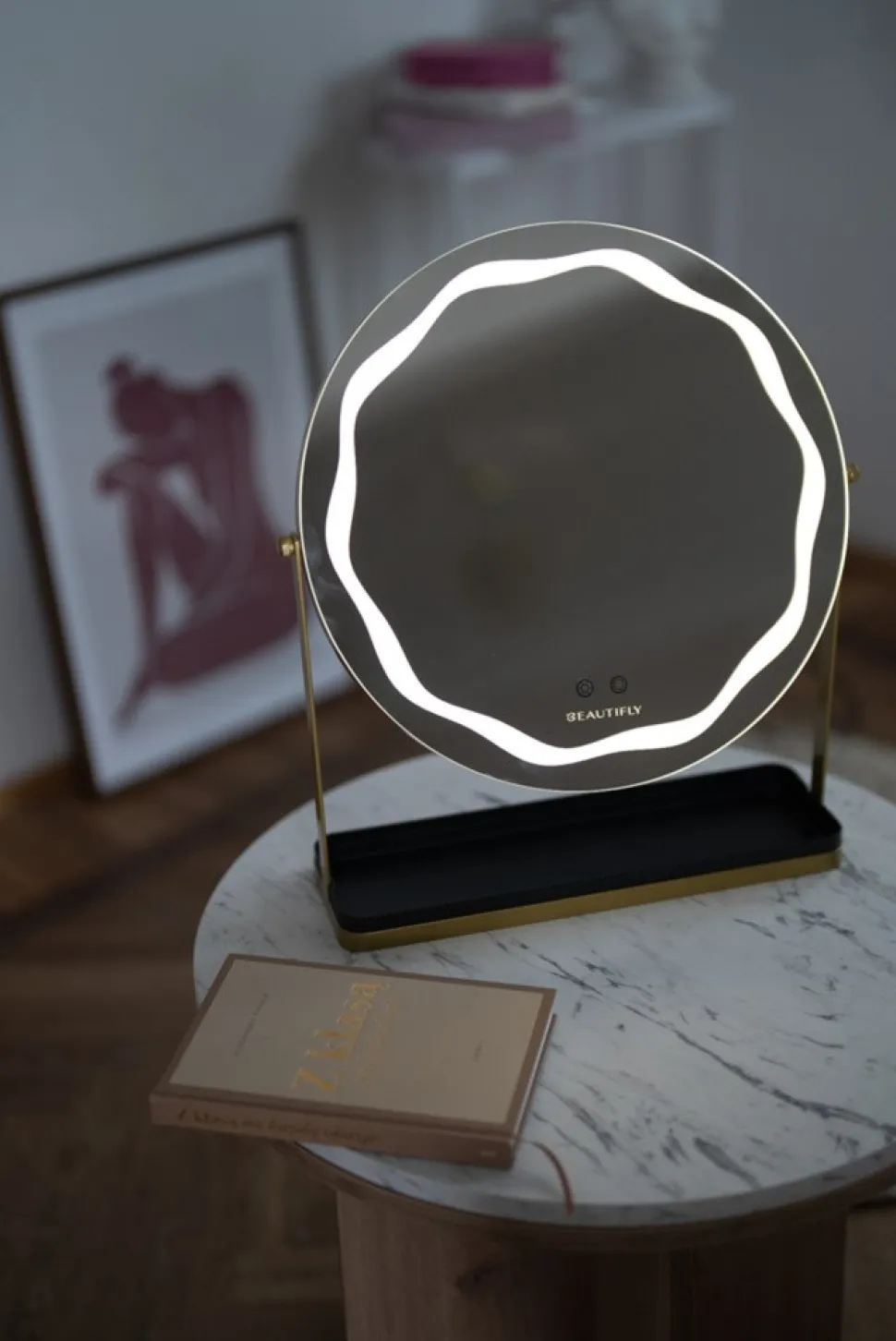 Beautifly Round LED Vanity Mirris, podświetlane lusterko do makijażu z regulacją światła LED, 1 szt.