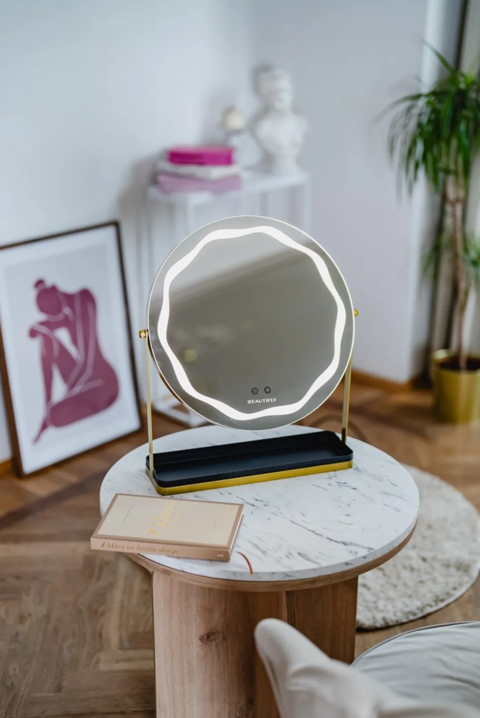 Beautifly Round LED Vanity Mirris, podświetlane lusterko do makijażu z regulacją światła LED, 1 szt.