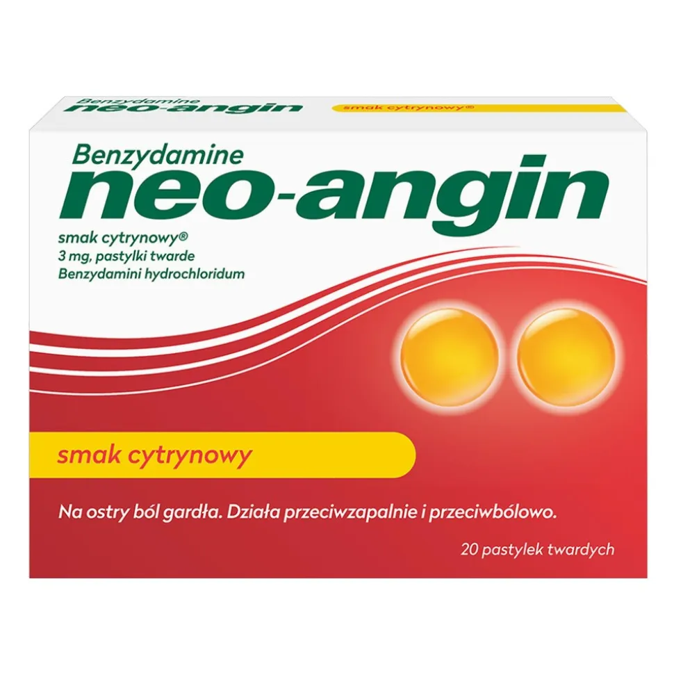 Benzydamine neo-angin smak cytrynowy, 3mg, pastylki twarde, 20 szt.