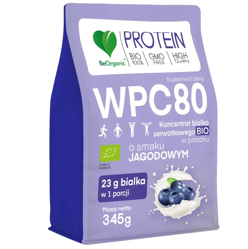 BeOrganic Protein WPC 80, proszek, smak jagodowy, 345 g