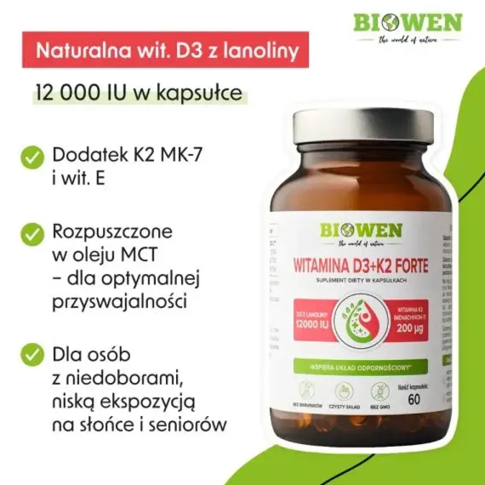 Biowen Witamina D3 + K2 Forte, kapsułki twarde, 60 szt.