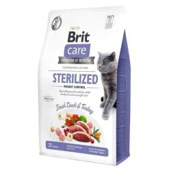 Brit Care Cat Grain-Free Sterilized Weight Control, karma sucha dla dorosłych kotów sterylizowanych, kaczka i indyk, 400 g