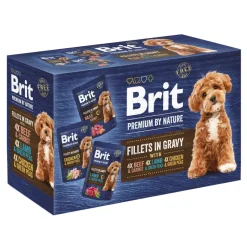 Brit Premium by Nature Dog Fillets in Gravy Multipack, zestaw karm mokrych dla dorosłych psów, mix smaków, 85 g x 12 szt.
