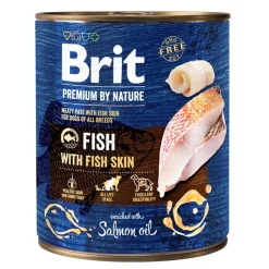 Brit Premium by Nature, pełnoporcjowa karma mokra dla psów dorosłych wszystkich ras, smak rybny z rybią skórą, 800 g