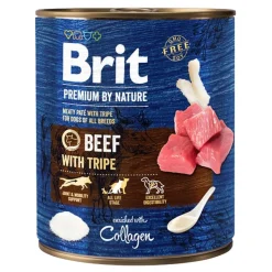 Brit Premium by Nature, pełnoporcjowa karma mokra dla psów dorosłych w puszce, wołowina z flakami, 800 g