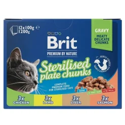 Brit Premium by Nature Sterilised plate chunks, pełnoporcjowa mokra karma dla kotów sterylizowanych,100 g x 12 szt.