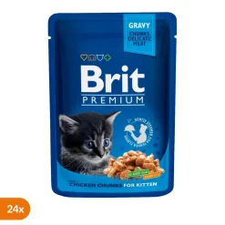 Brit Premium Cat Pouches Kitten, karma mokra dla kociąt i młodych kotów, kurczak, 100 g x 24 szt.