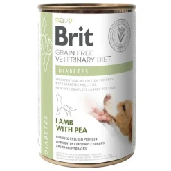 Brit Veterinary Diet Dog Grain-Free Diabetes, dietetyczna mokra karma pełnoporcjowa dla psów z cukrzycą, jagnięcina i groszek, 400 g