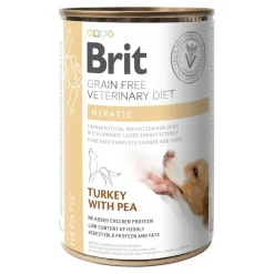Brit Veterinary Diet Dog Hepatic, dietetyczna karma dla psów z niewydolnością wątroby, indyk z groszkiem zielonym, 400 g