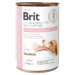 Brit Veterinary Diet Dog Hypoallergenic, dietetyczna karma pełnoporcjowa dla psów z nietolerancją pokarmową, łosoś z groszkiem, 400 g