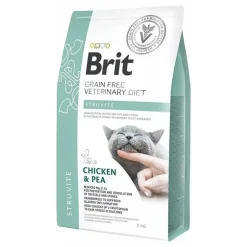 Brit Veterinary Diets Cat Grain-free Struvite, bezzbożowa karma dietetyczna dla kotów z chorobami dolnych dróg moczowych, kurczak i groszek, 2 kg