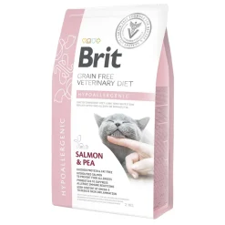 Brit Veterinary Diets Cat Grain-free Hypoallergenic, bezzbożowa, hipoalergiczna karma dietetyczna dla kociąt i dorosłych kotów z problemami dermatologicznymi, łosoś i groch, 2 kg