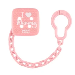Canpol Babies, łańcuszek do smoczka uspokajającego I LOVE MUMMY, różowy, 1 szt.