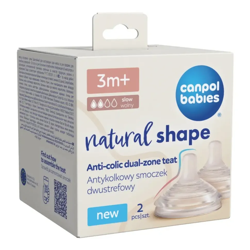 Canpol Babies, antykolkowy smoczek dwustrefowy Natural Shape, 3 m+, 2 szt.