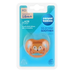 Canpol Babies Cute Animals, smoczek uspokajający, silikonowy symetryczny, 18 m+, pomarańczowy, 1 szt.