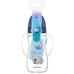 Canpol Babies Easy Start, Sleepy Koala, butelka szeroka antykolkowa ze świecącymi uchwytami, niebieska, 300 ml, 1 szt.