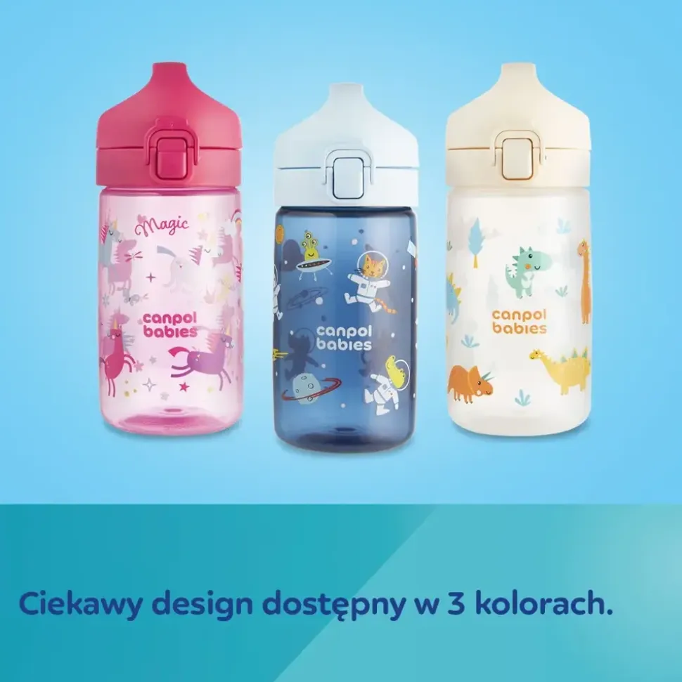 Canpol Babies Junior, bidon na wodę dla dzieci od 2,5 r.ż., niebieski, 400 ml
