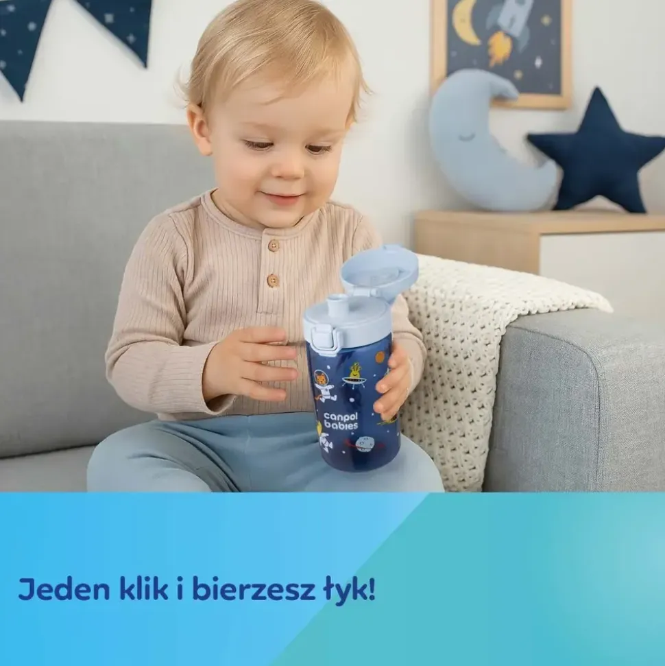 Canpol Babies Junior, bidon na wodę dla dzieci od 2,5 r.ż., niebieski, 400 ml